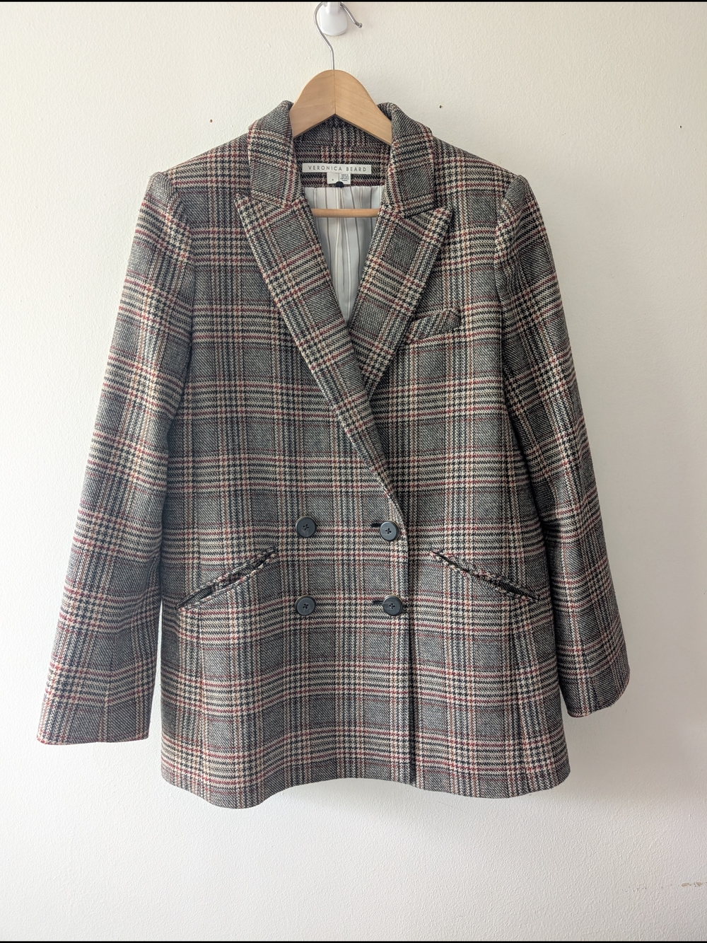 Veronica Beard Oria Houndstooth Plaid Wool Dickey Jacket Blazer Size 8 - Picture 4 of 14